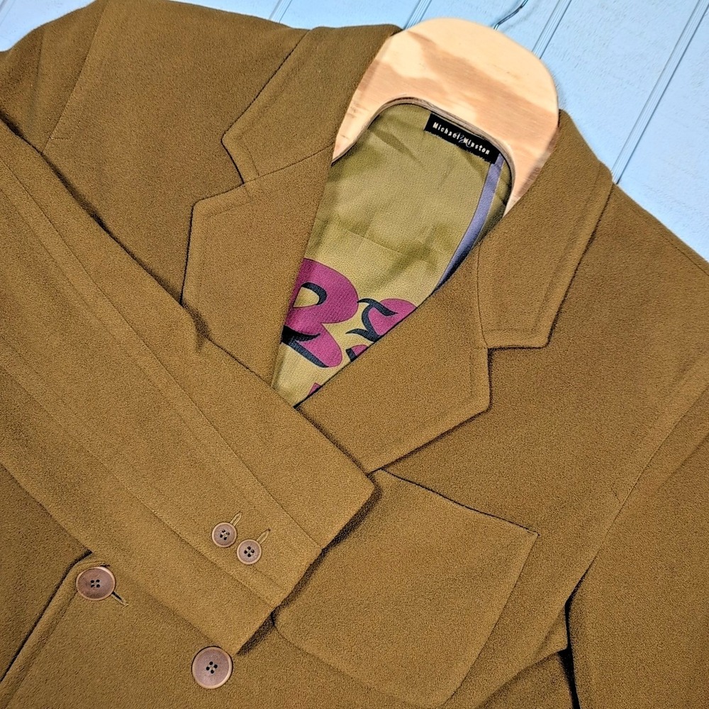 VTG Michael Winston Jacket Men's Size M Wool Cashmere Olive Camel‎ Coat Runs Big